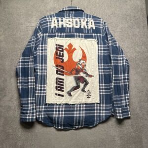 Star Wars Ahsoka Tano Jedi Flannel Shirt Men's Small Blue Plaid‎ Our Universe